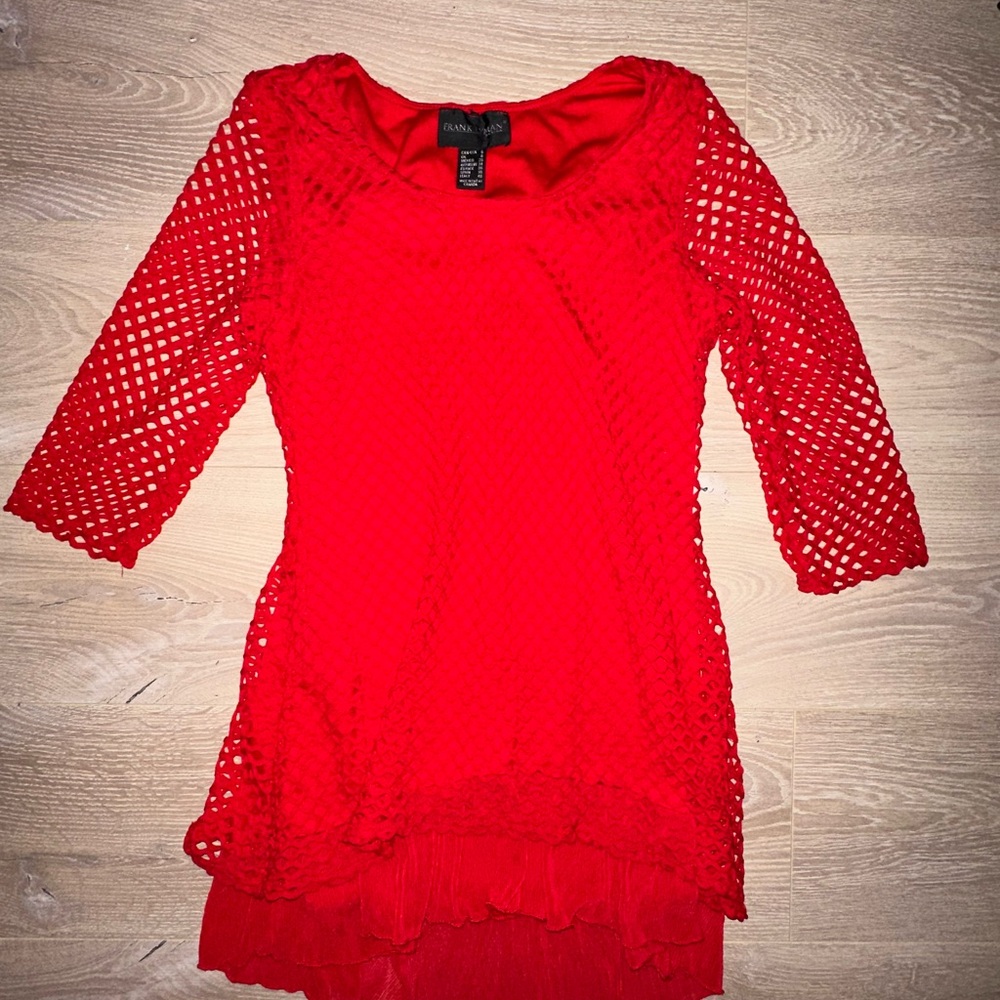 Frank Lyman Red Lace Overlay Dress sz 6